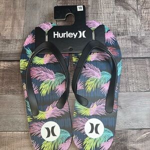 Hurley Tropical Pattern Flip Flops with Black Straps